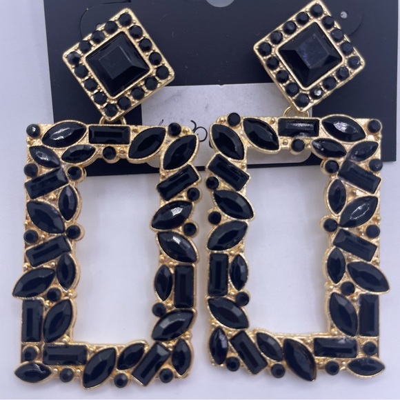 NOIR rhinestone crystal square drop dangle earrings, statement jewelry- New - Picture 6 of 11